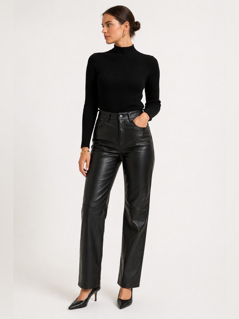 Scotch & Soda BNWT Black High Rise Straight Leg Faux Leather Pants Vegan Leather
